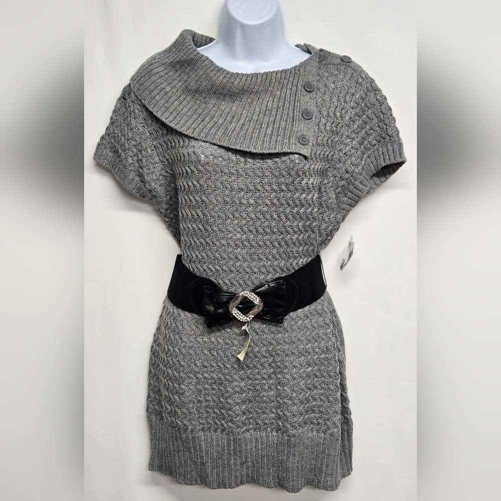 Nobo Xl 15 -17 Jr. Split Neck Tunic Belted Cable Knit Heather Grey New